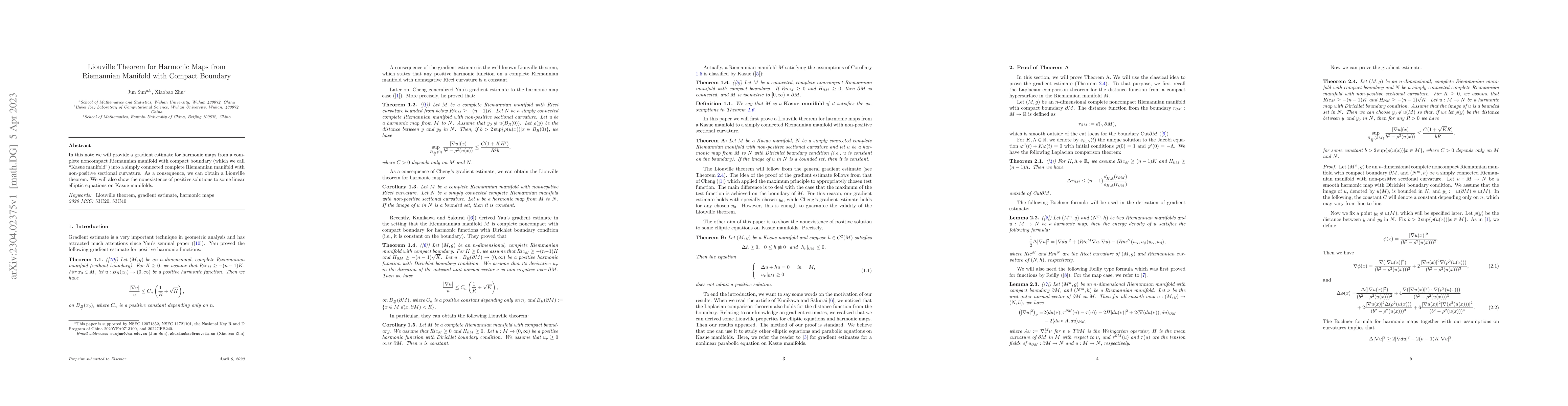 Thumbnail for Liouville Theorem for Harmonic Maps from Riemannian Manifold with
  Compact Boundary