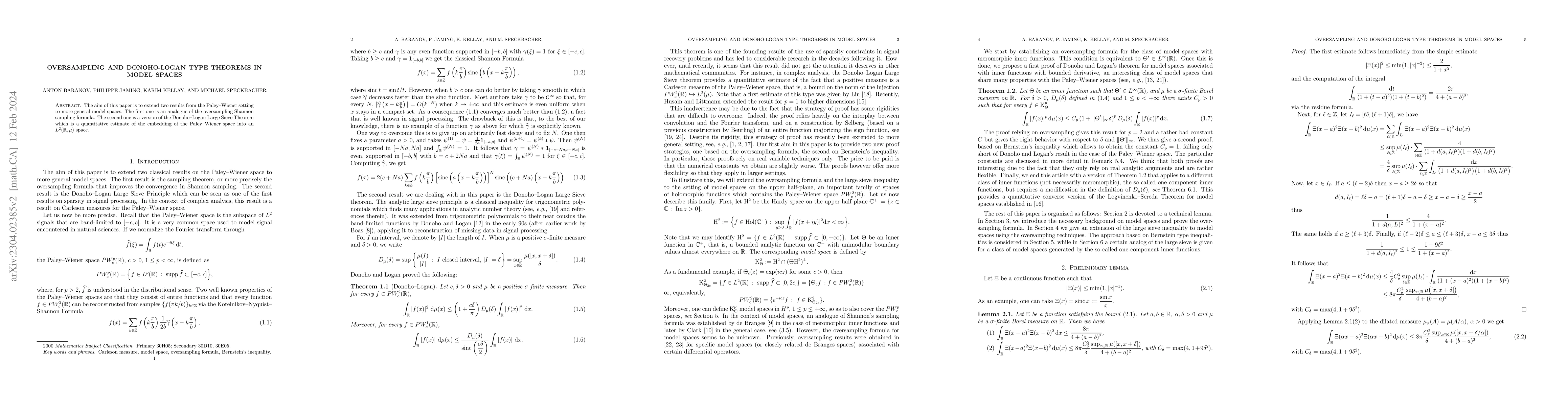 Thumbnail for Oversampling and Donoho-Logan type theorems in model spaces