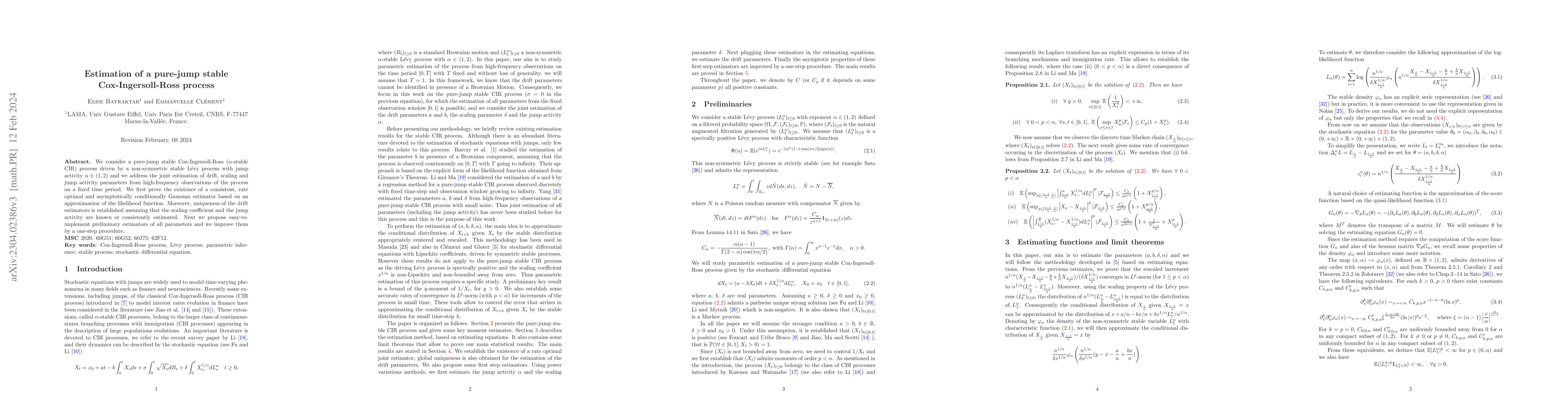 Thumbnail for Estimation of a pure-jump stable Cox-Ingersoll-Ross process