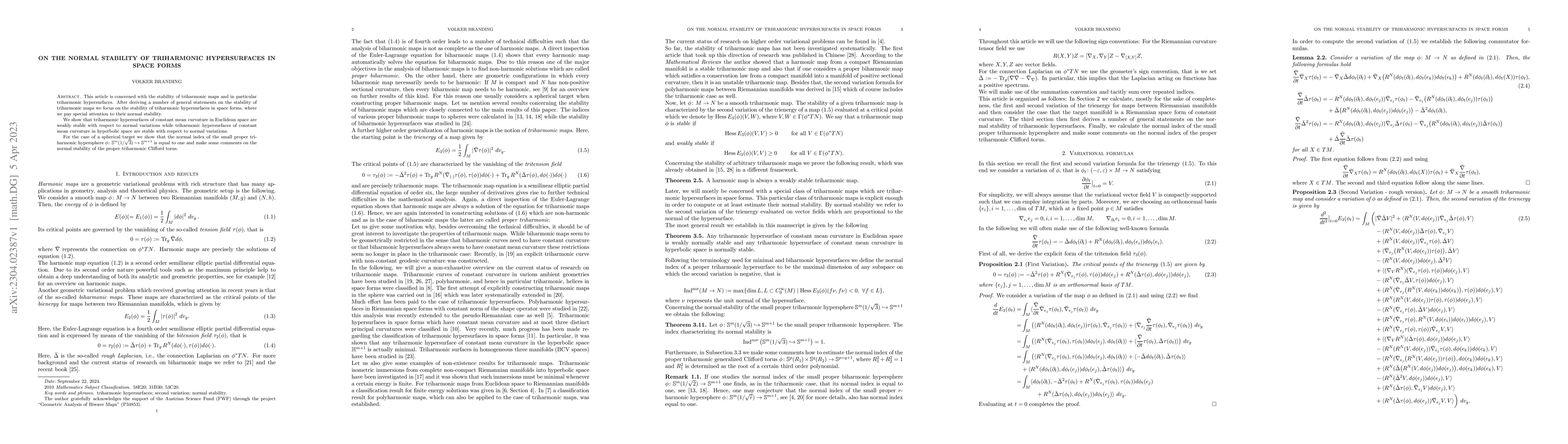Thumbnail for On the normal stability of triharmonic hypersurfaces in space forms