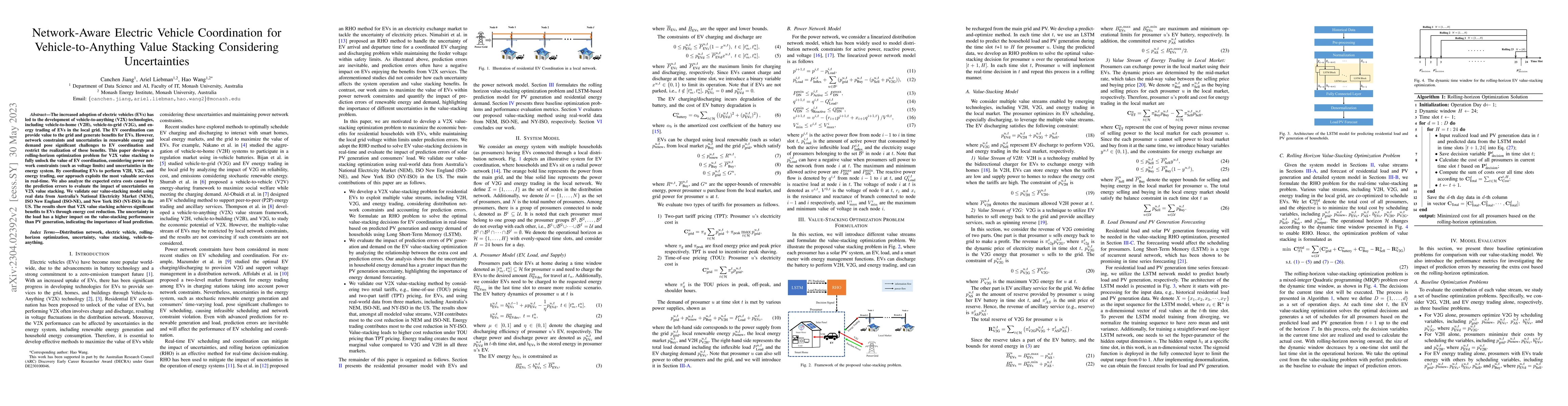 Thumbnail for Network-Aware Electric Vehicle Coordination for Vehicle-to-Anything
  Value Stacking Considering Uncertainties