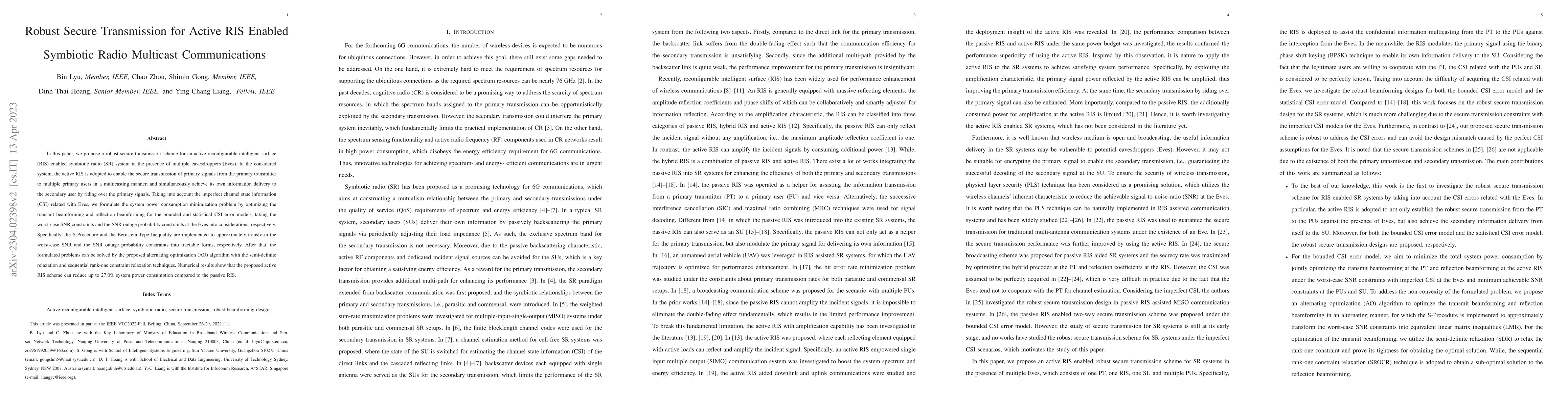 Thumbnail for Robust Secure Transmission for Active RIS Enabled Symbiotic Radio
  Multicast Communications