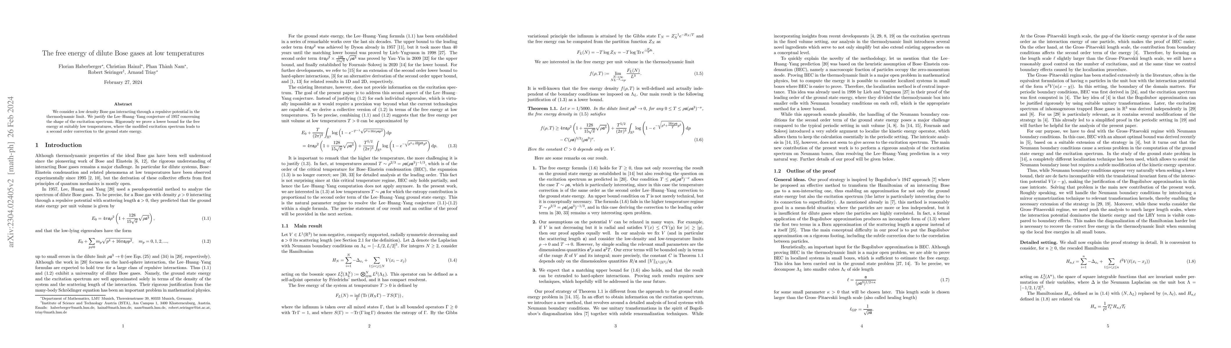 Thumbnail for The free energy of dilute Bose gases at low temperatures