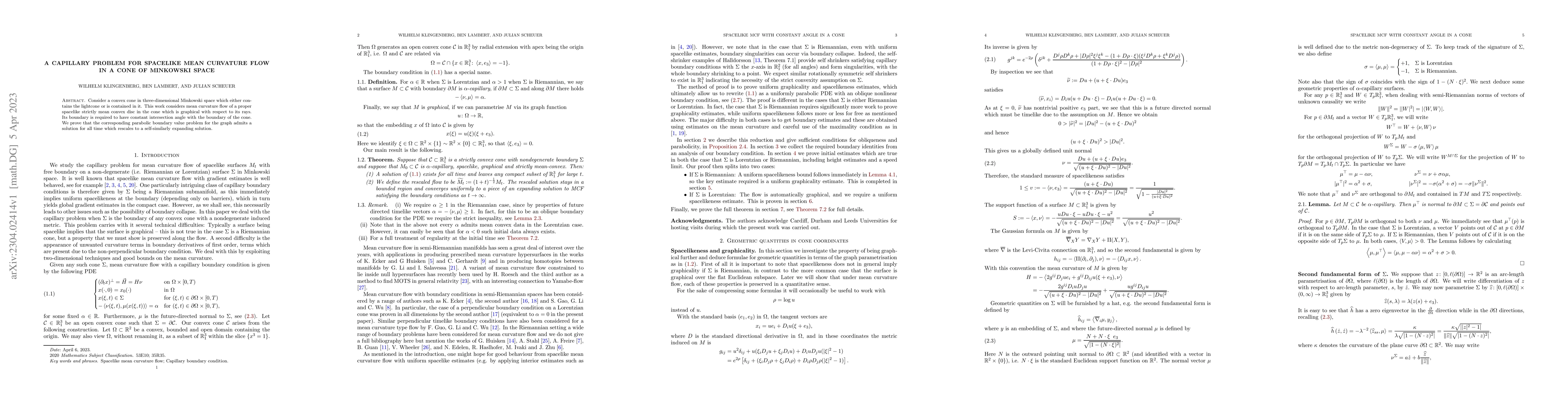 Thumbnail for A capillary problem for spacelike mean curvature flow in a cone of
  Minkowski space