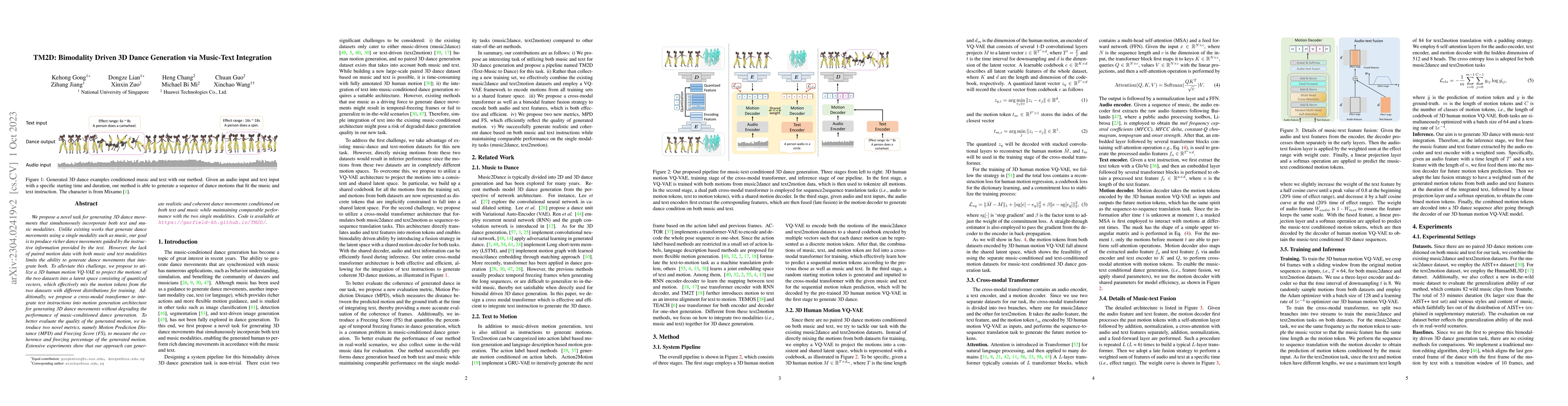 Thumbnail for TM2D: Bimodality Driven 3D Dance Generation via Music-Text Integration