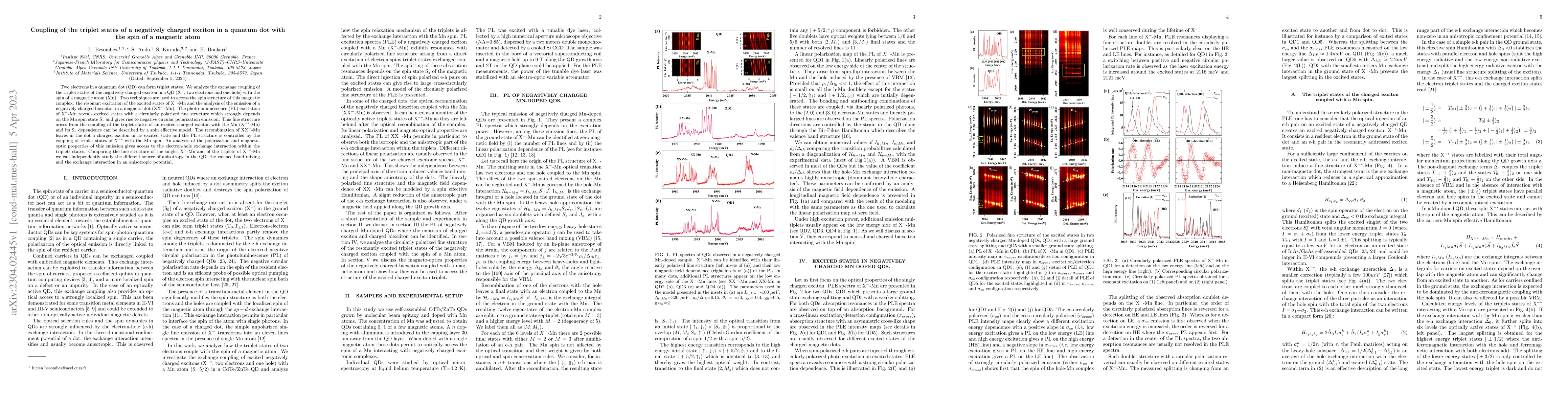 Thumbnail for Coupling of the triplet states of a negatively charged exciton in a
  quantum dot with the spin of a magnetic atom
