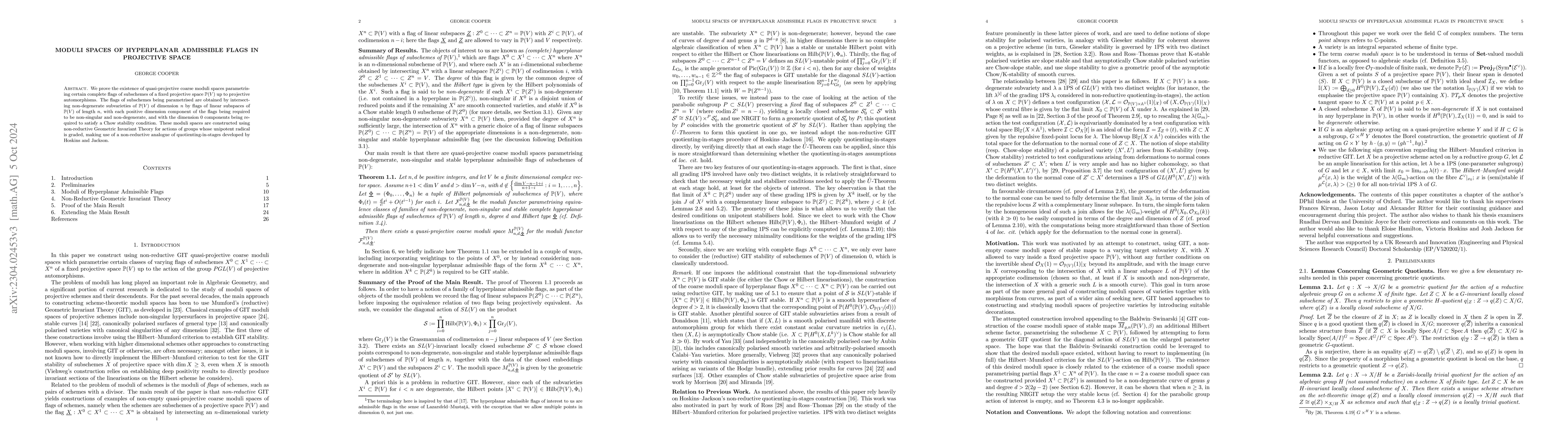 Thumbnail for Moduli Spaces of Hyperplanar Admissible Flags in Projective Space