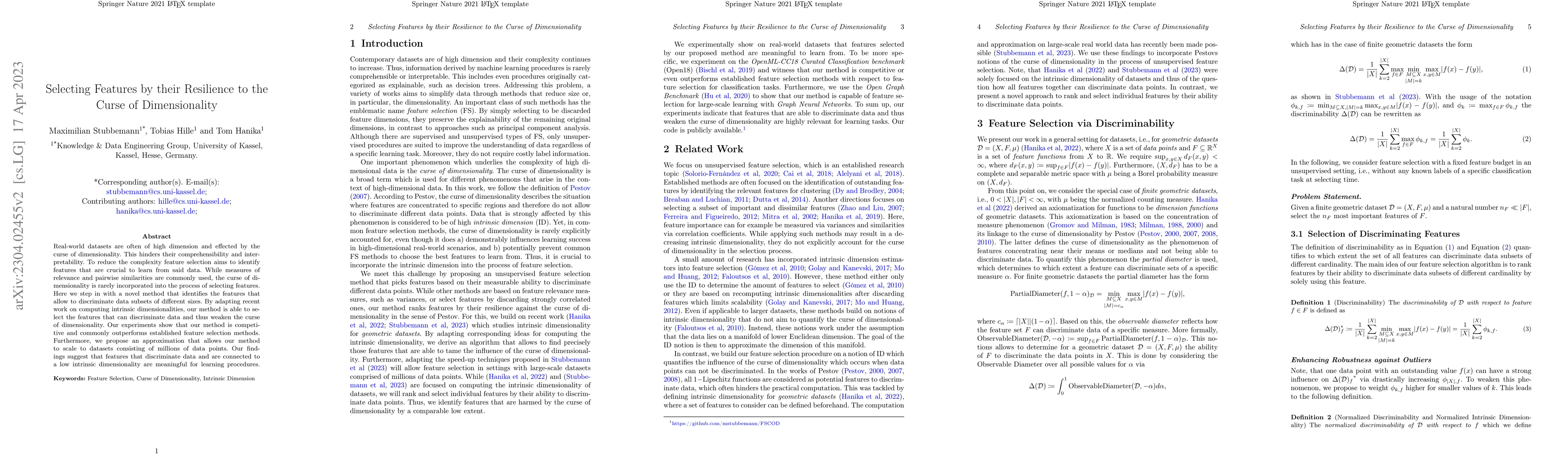 Thumbnail for Selecting Features by their Resilience to the Curse of Dimensionality