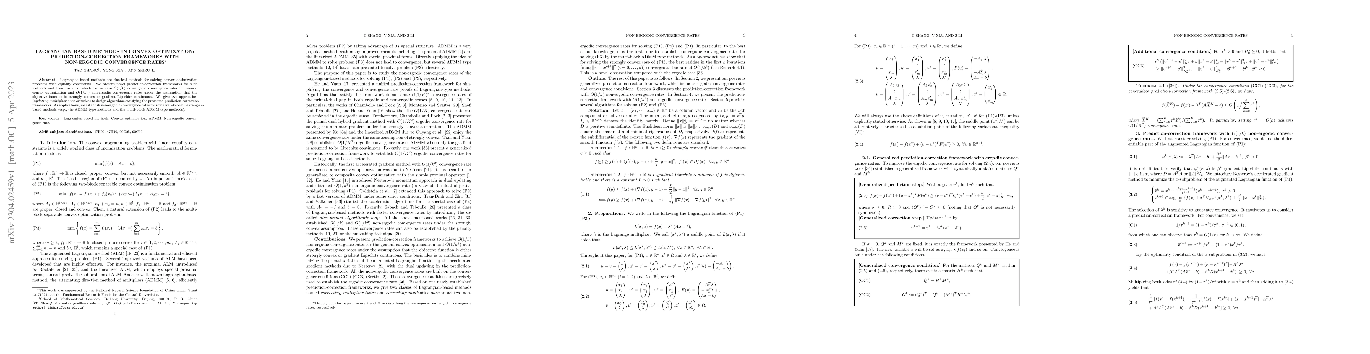 Thumbnail for Lagrangian-based methods in convex optimization: prediction-correction
  frameworks with non-ergodic convergence rates