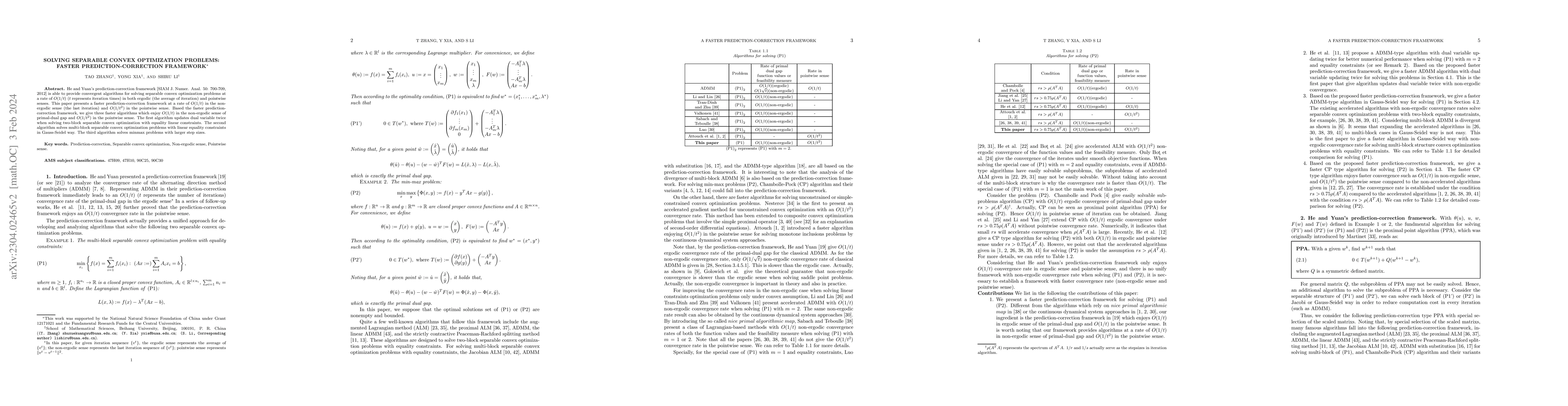 Thumbnail for Solving separable convex optimization problems: Faster
  prediction-correction framework