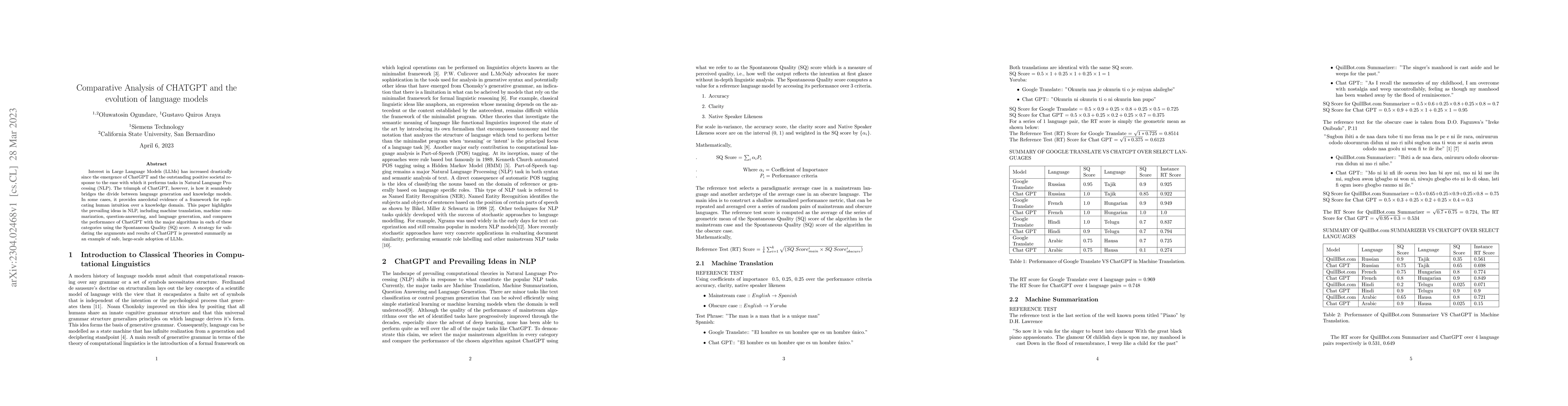 Thumbnail for Comparative Analysis of CHATGPT and the evolution of language models