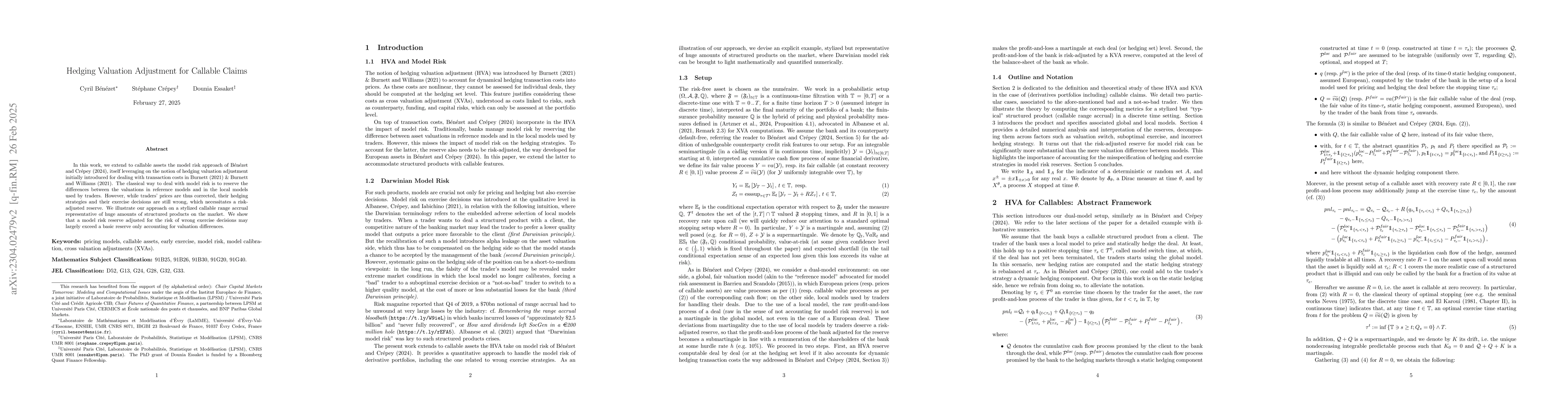 Thumbnail for Hedging Valuation Adjustment for Callable Claims
