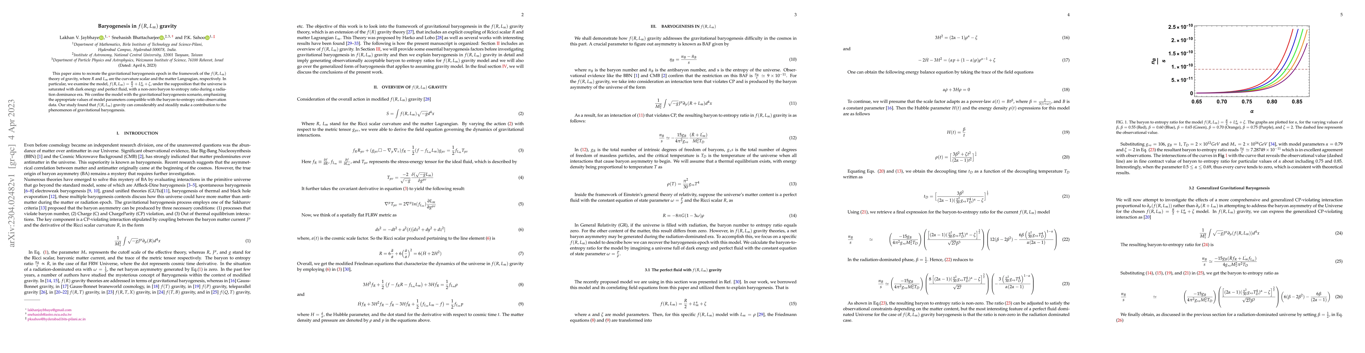 Thumbnail for Baryogenesis in $f(R,L_m)$ gravity