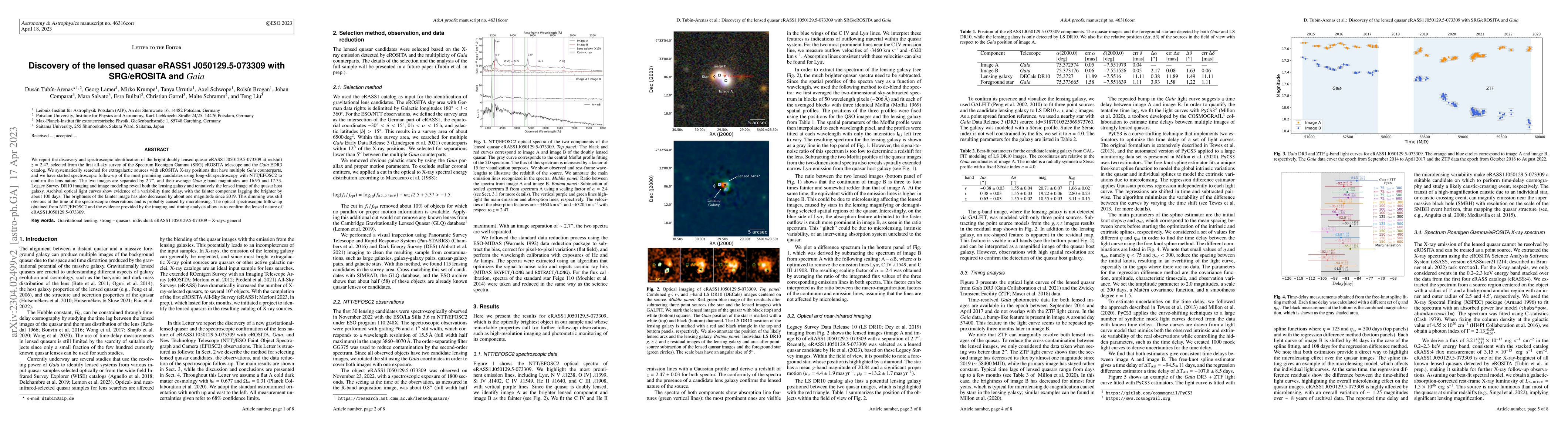 Thumbnail for Discovery of the lensed quasar eRASS1 J050129.5-073309 with
  $\textit{SRG}/$eROSITA and ${\it Gaia}$