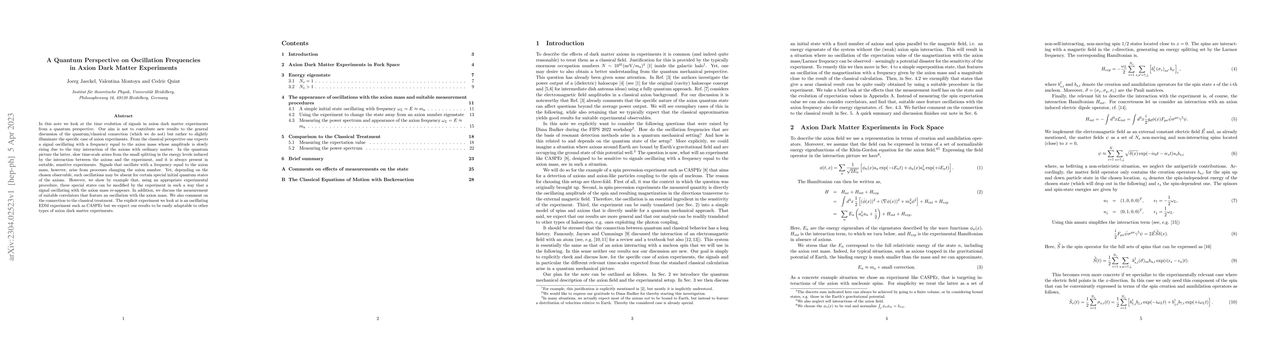 Thumbnail for A Quantum Perspective on Oscillation Frequencies in Axion Dark Matter
  Experiments