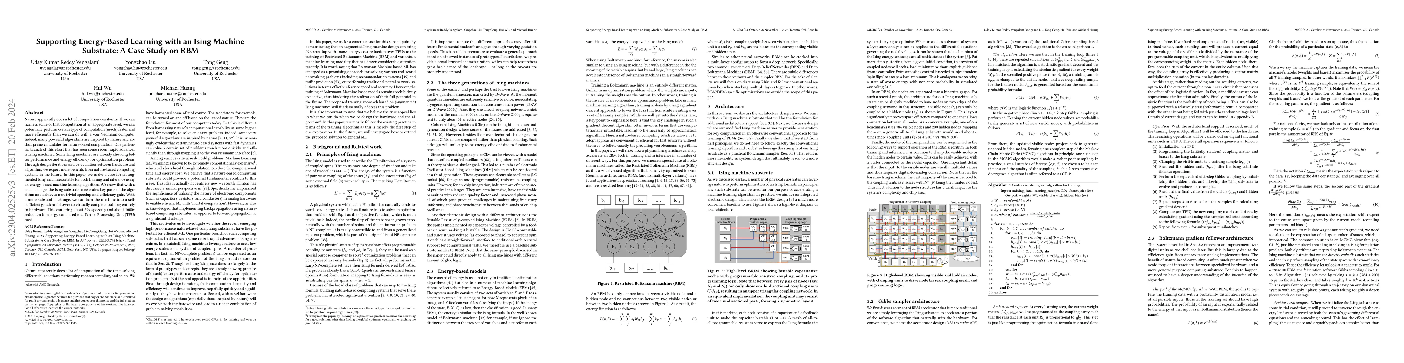 Thumbnail for Supporting Energy-Based Learning With An Ising Machine Substrate: A Case
  Study on RBM
