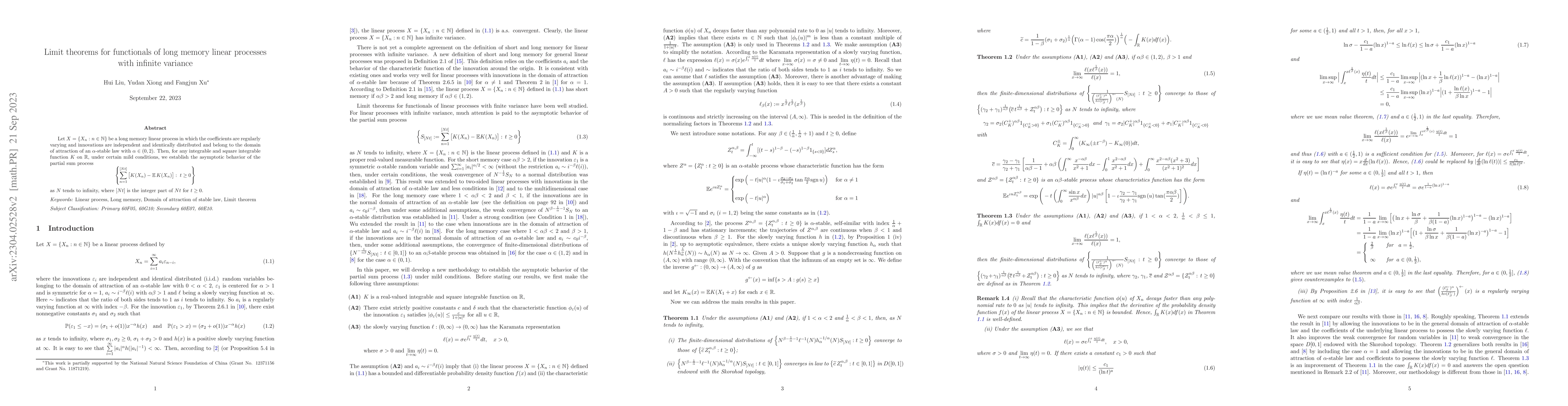 Thumbnail for Limit theorems for functionals of long memory linear processes with
  infinite variance