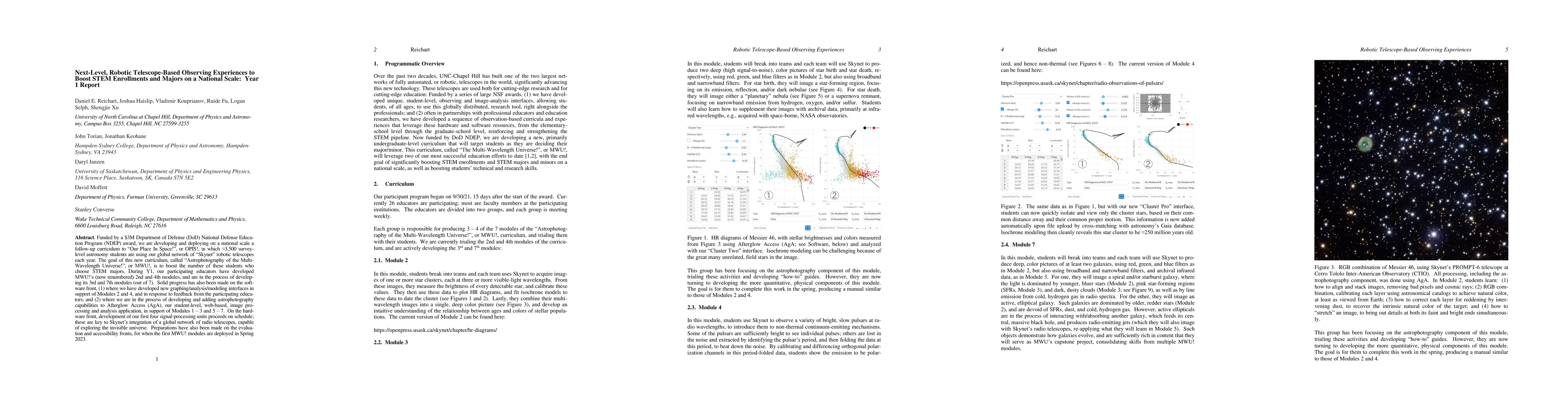 Thumbnail for Next-Level, Robotic Telescope-Based Observing Experiences to Boost STEM
  Enrollments and Majors on a National Scale: Year 1 Report
