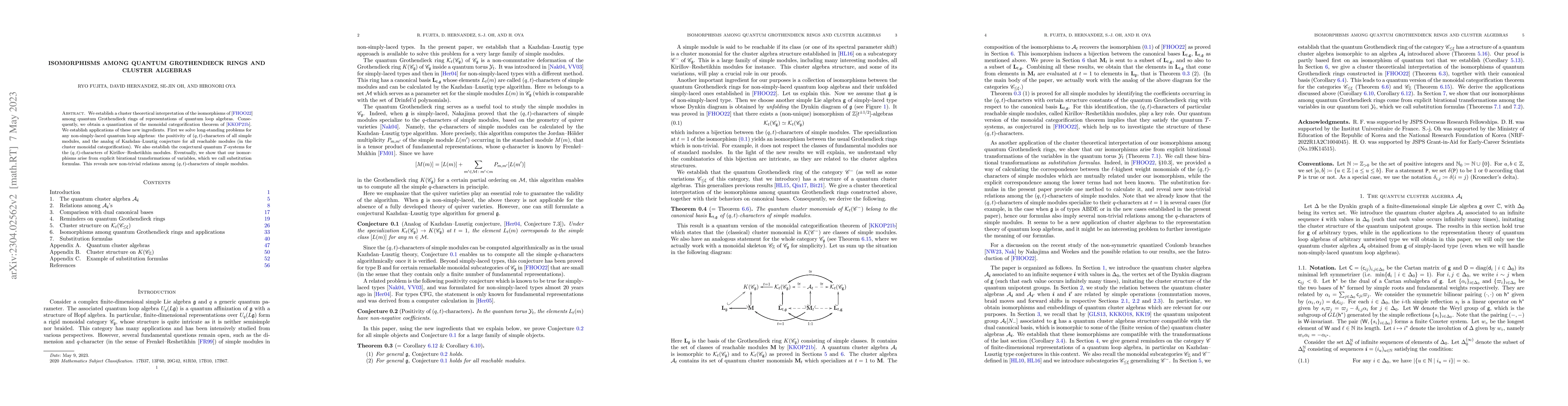 Thumbnail for Isomorphisms among quantum Grothendieck rings and cluster algebras