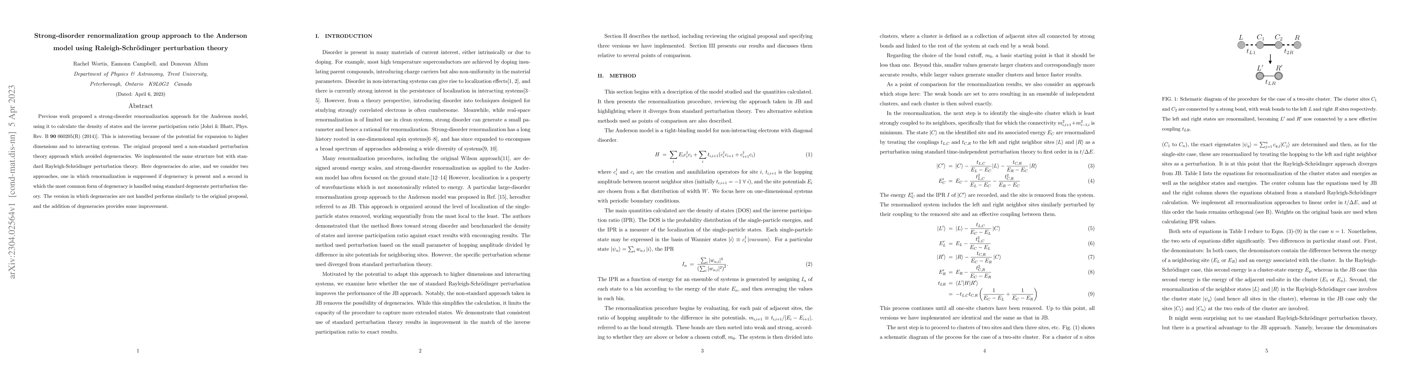 Thumbnail for Strong-disorder renormalization group approach to the Anderson model
  using Raleigh-Schr\"odinger perturbation theory