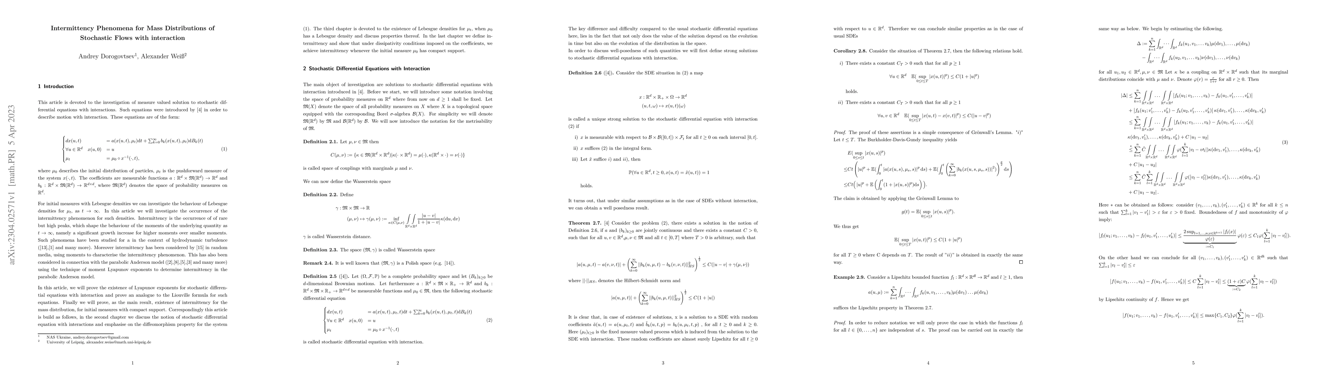 Thumbnail for Intermittency Phenomena for Mass Distributions of Stochastic Flows with
  Interaction