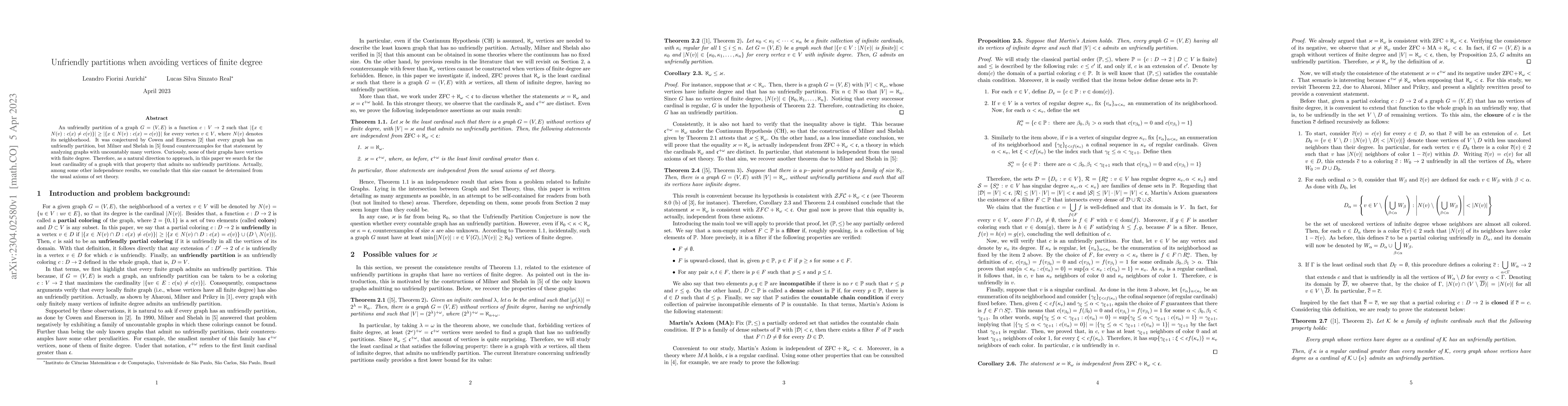 Thumbnail for Unfriendly partitions when avoiding vertices of finite degree