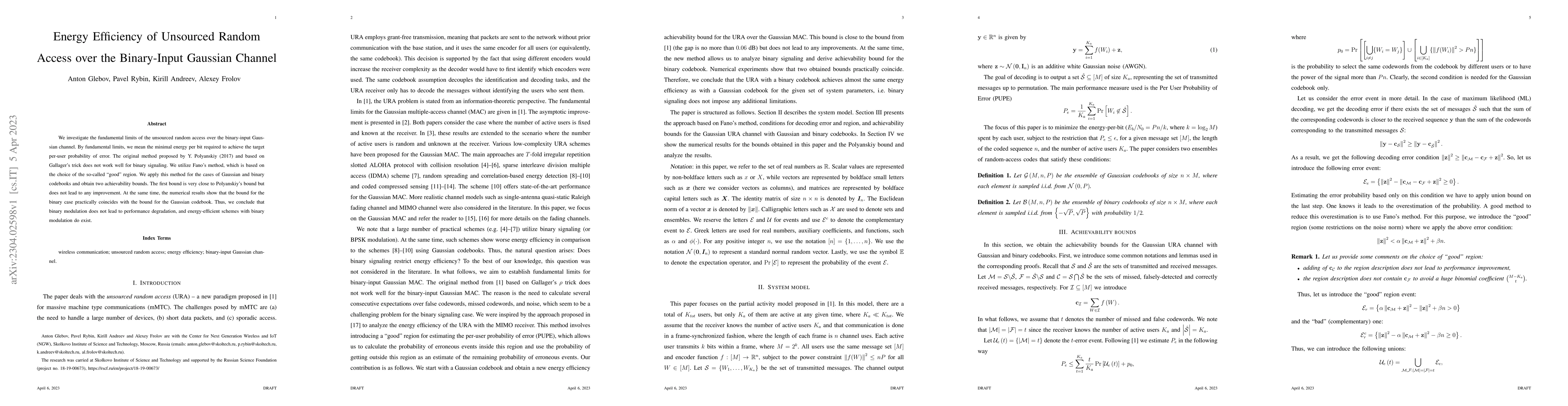 Thumbnail for Energy Efficiency of Unsourced Random Access over the Binary-Input
  Gaussian Channel