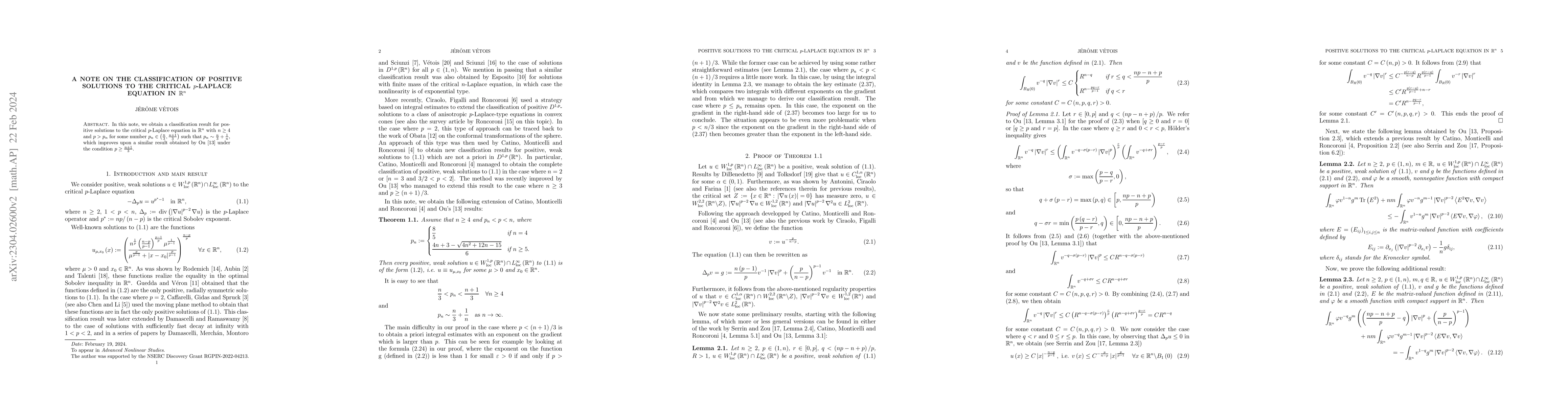 Thumbnail for A note on the classification of positive solutions to the critical
  p-Laplace equation in $\mathbb{R}^n$