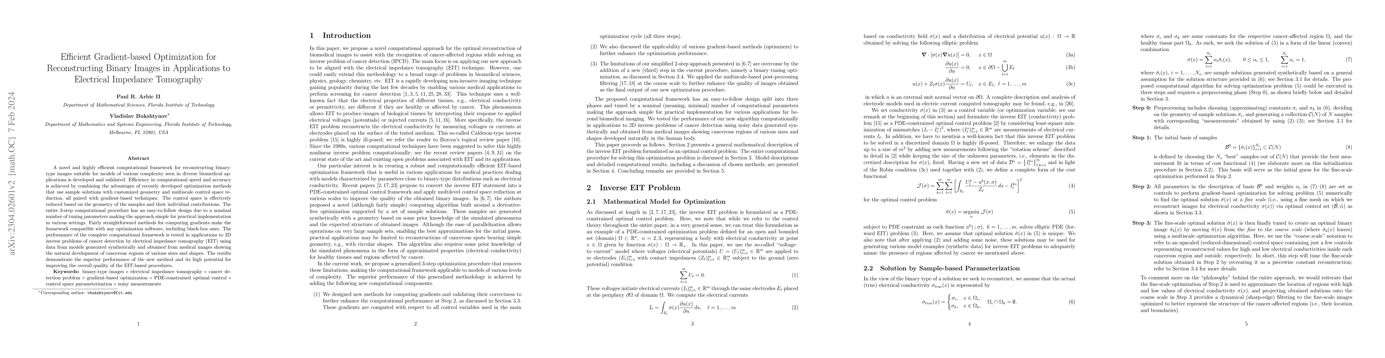 Thumbnail for Efficient Gradient-based Optimization for Reconstructing Binary Images
  in Applications to Electrical Impedance Tomography