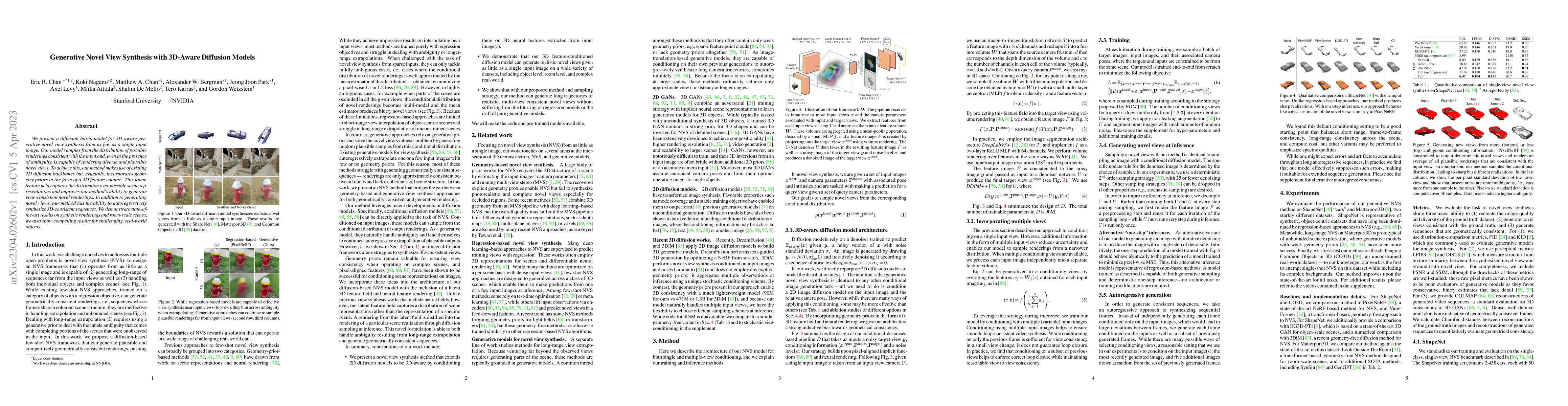 Thumbnail for Generative Novel View Synthesis with 3D-Aware Diffusion Models