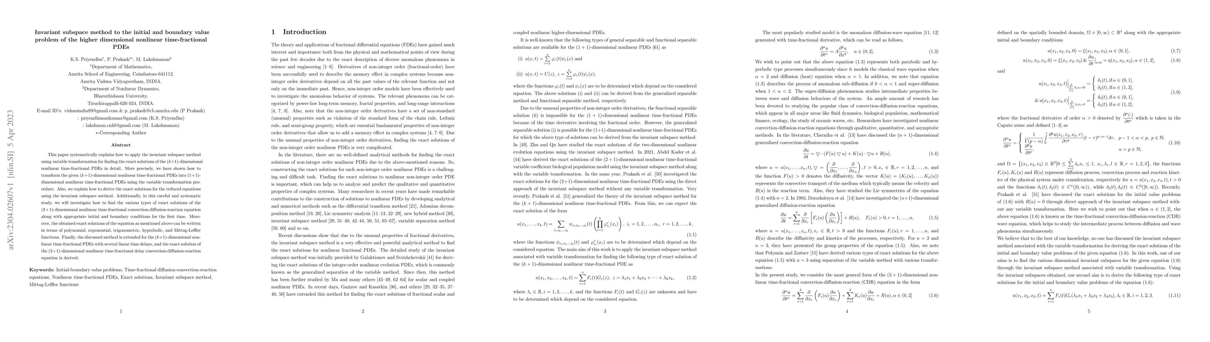 Thumbnail for Invariant subspace method to the initial and boundary value problem of
  the higher dimensional nonlinear time-fractional PDEs