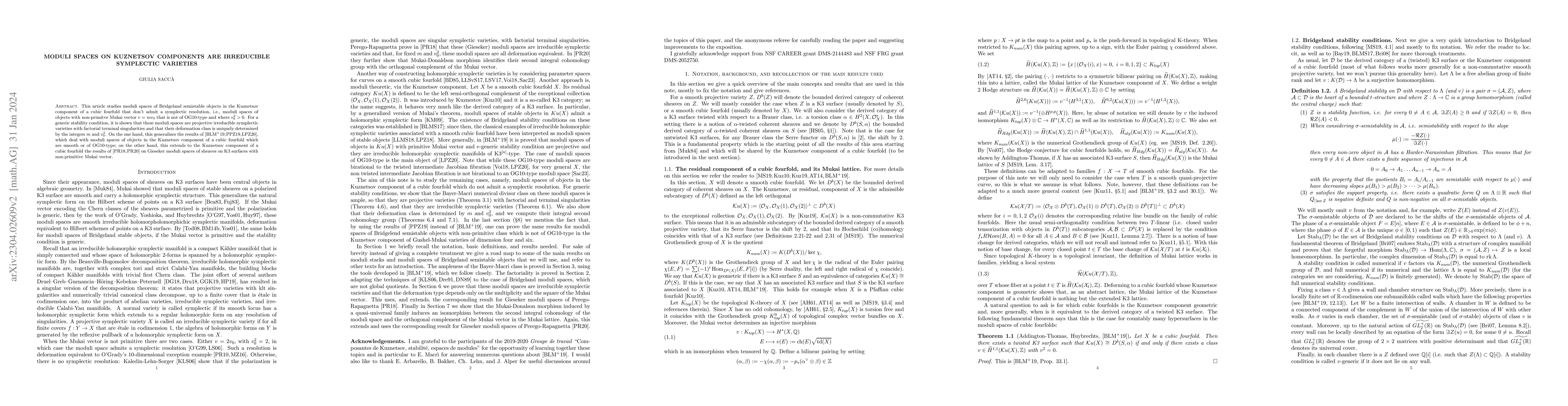 Thumbnail for Moduli spaces on Kuznetsov components are Irreducible Symplectic
  Varieties