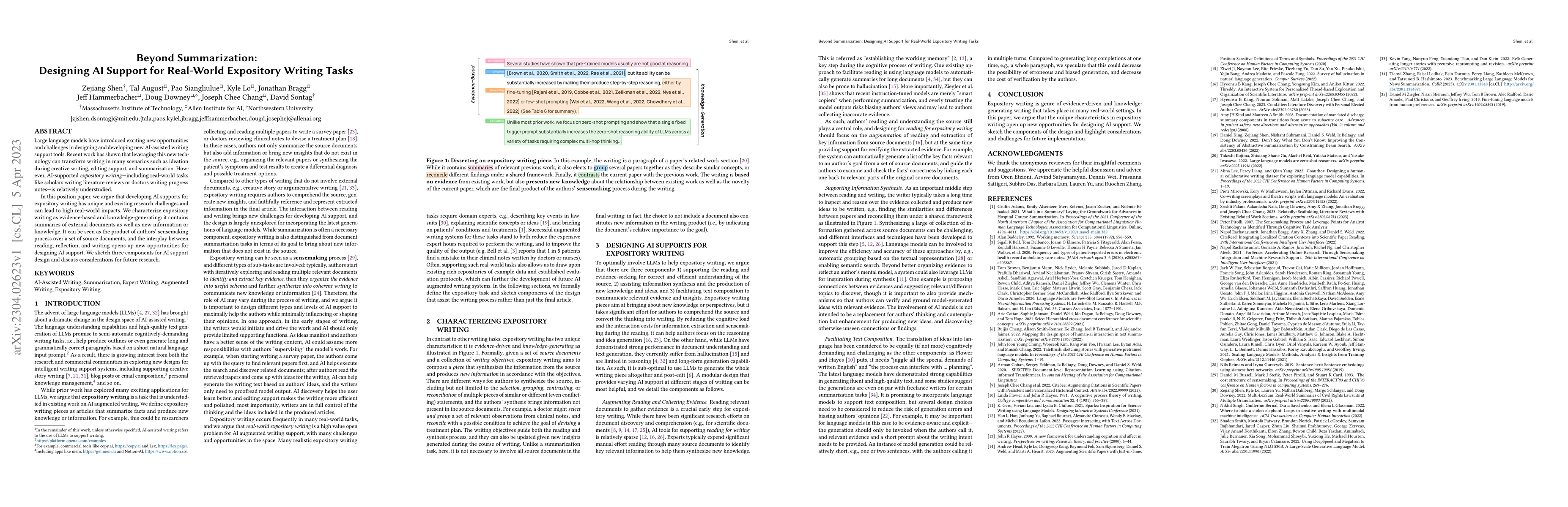 Thumbnail for Beyond Summarization: Designing AI Support for Real-World Expository
  Writing Tasks