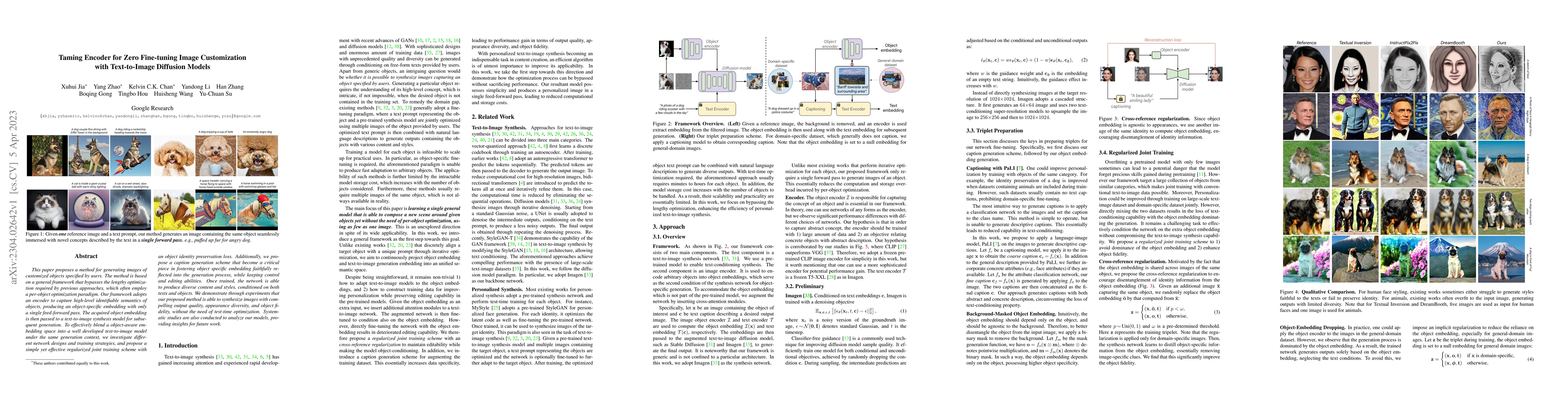 Thumbnail for Taming Encoder for Zero Fine-tuning Image Customization with
  Text-to-Image Diffusion Models