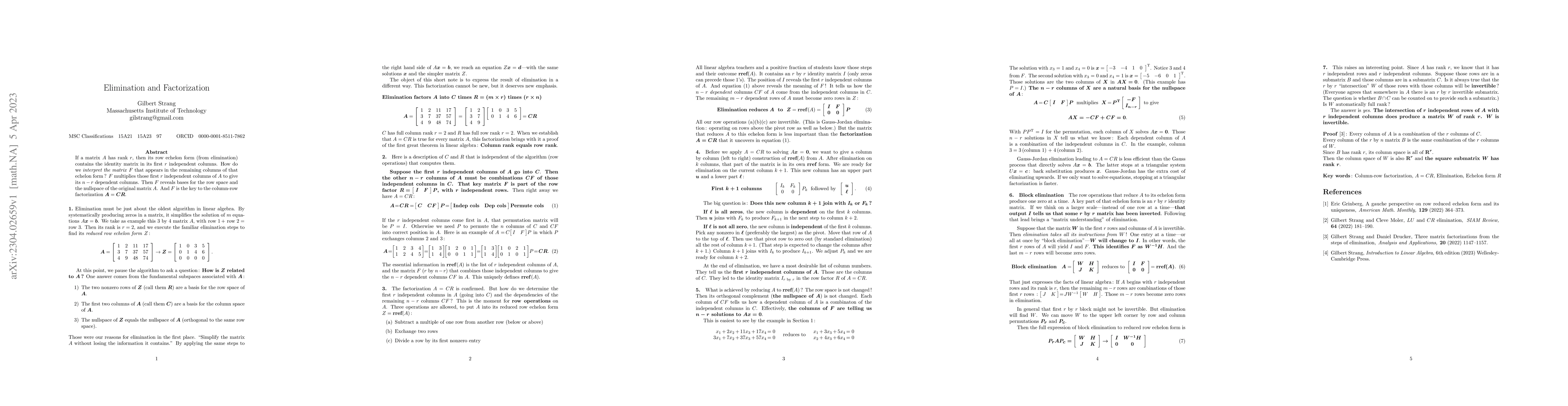 Thumbnail for Elimination and Factorization