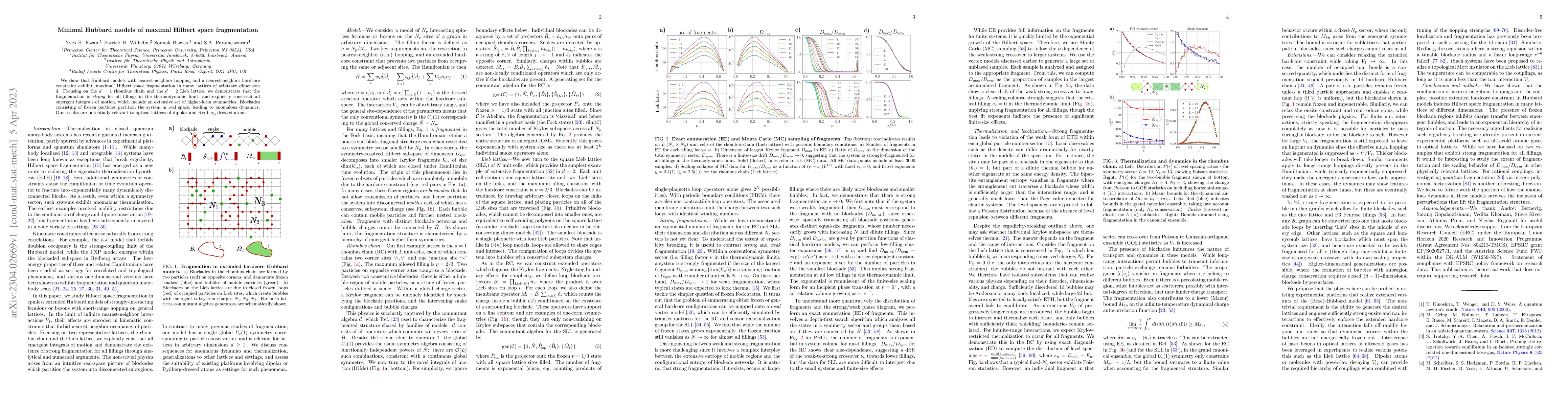 Thumbnail for Minimal Hubbard models of maximal Hilbert space fragmentation