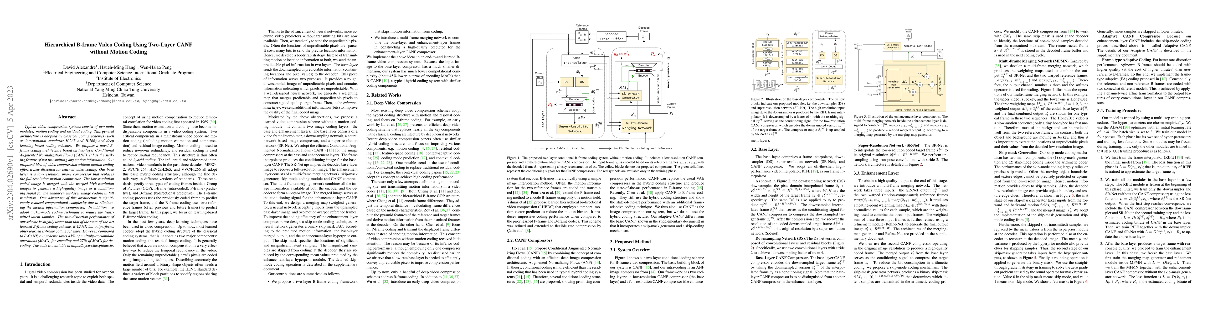 Thumbnail for Hierarchical B-frame Video Coding Using Two-Layer CANF without Motion
  Coding