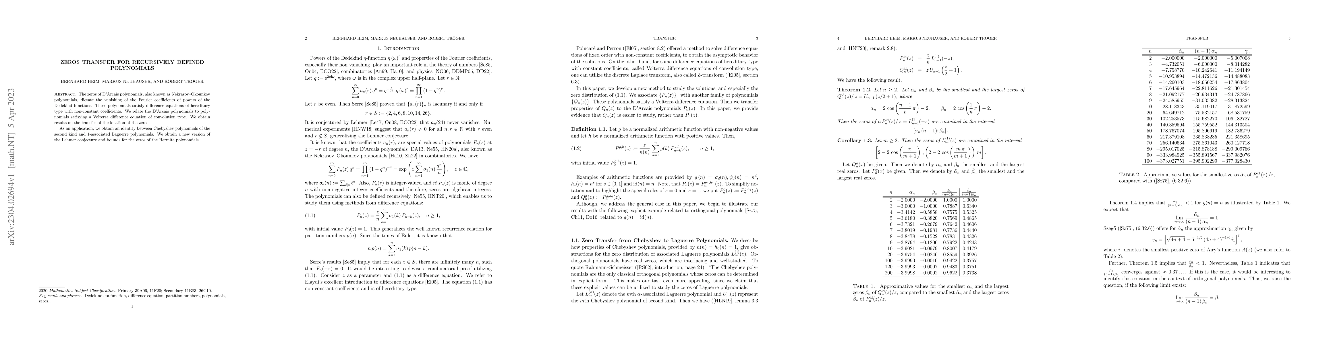 Thumbnail for Zeros Transfer For Recursively defined Polynomials