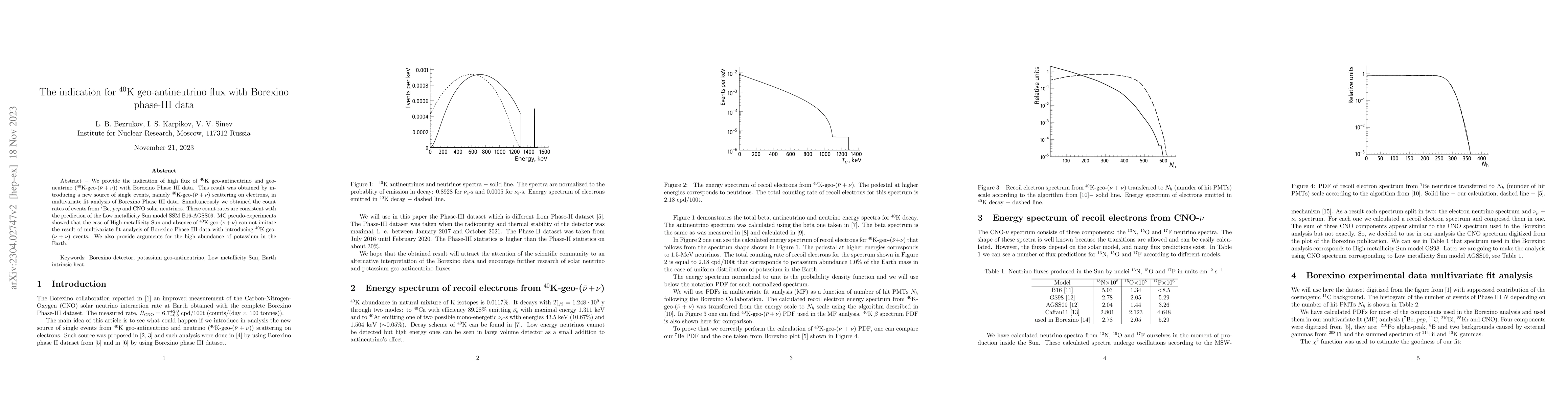 Thumbnail for The indication for $^{40}$K geo-antineutrino flux with Borexino
  phase-III data