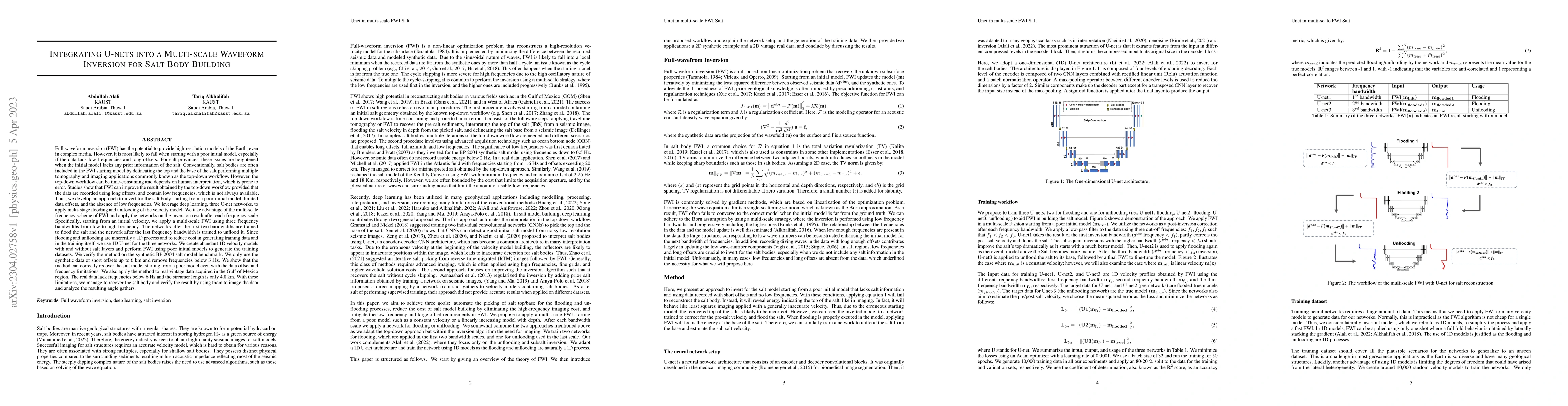 Thumbnail for Integrating U-nets into a Multi-scale Waveform Inversion for Salt Body
  Building