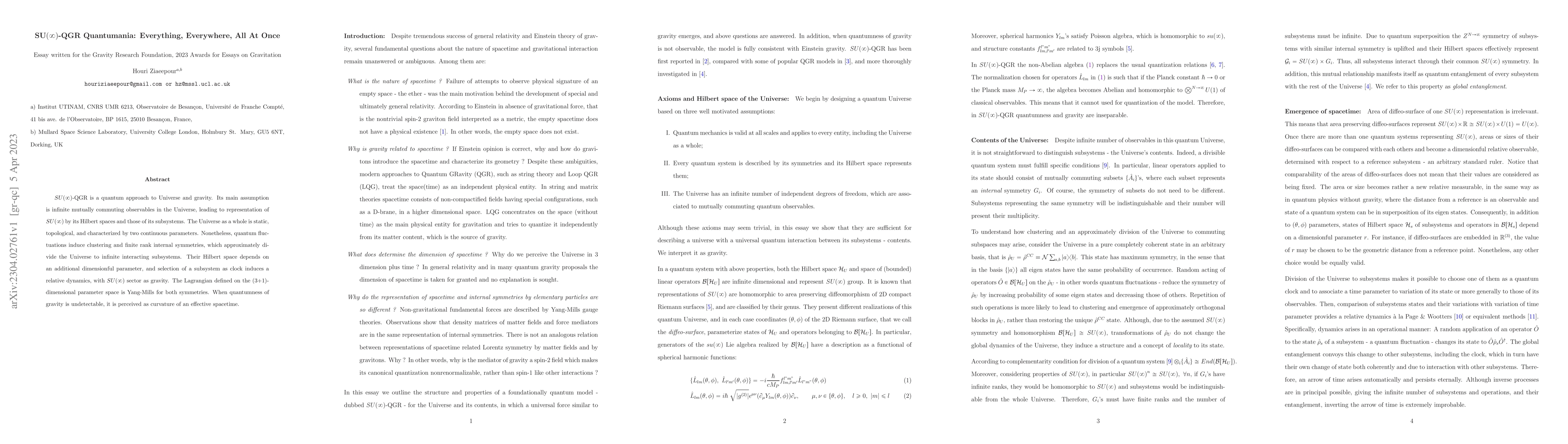 Thumbnail for $\mathbf {SU(\infty)}$-QGR Quantumania: Everything, Everywhere, All At
  Once