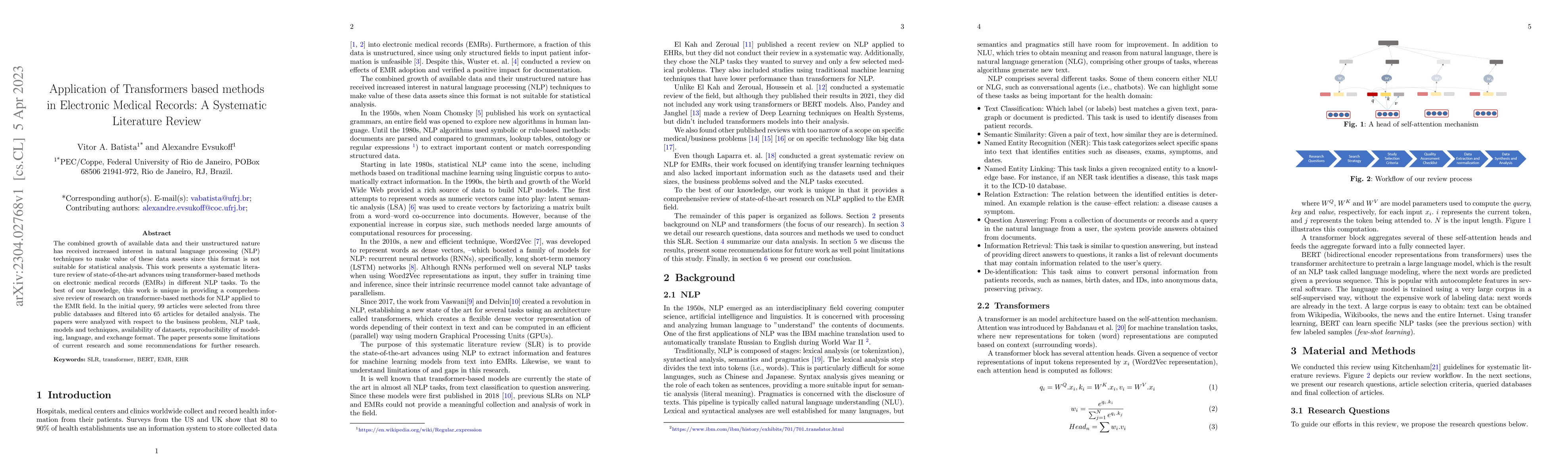 Thumbnail for Application of Transformers based methods in Electronic Medical Records:
  A Systematic Literature Review
