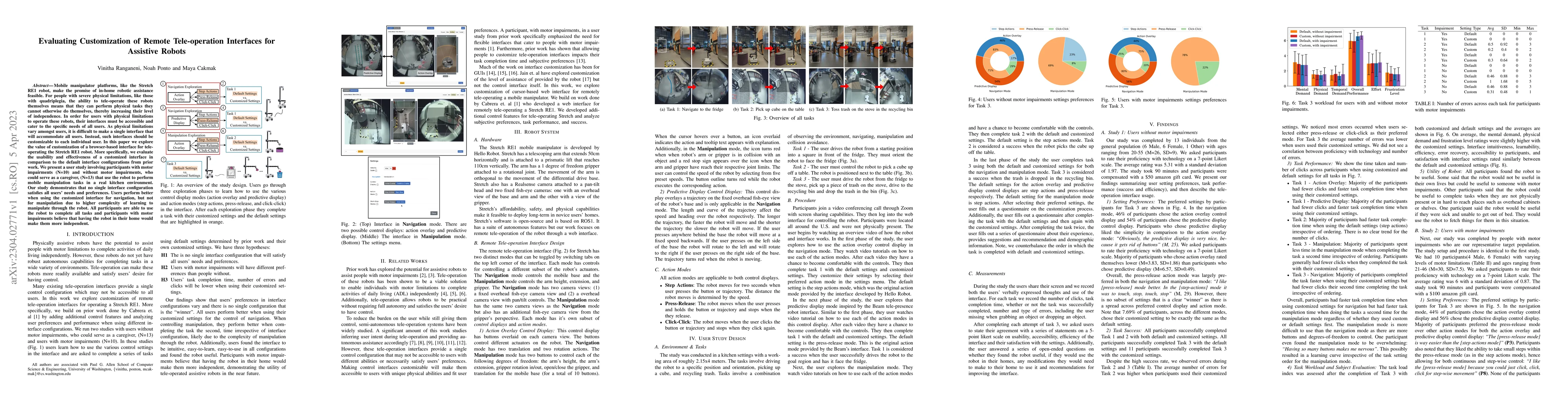 Thumbnail for Evaluating Customization of Remote Tele-operation Interfaces for
  Assistive Robots