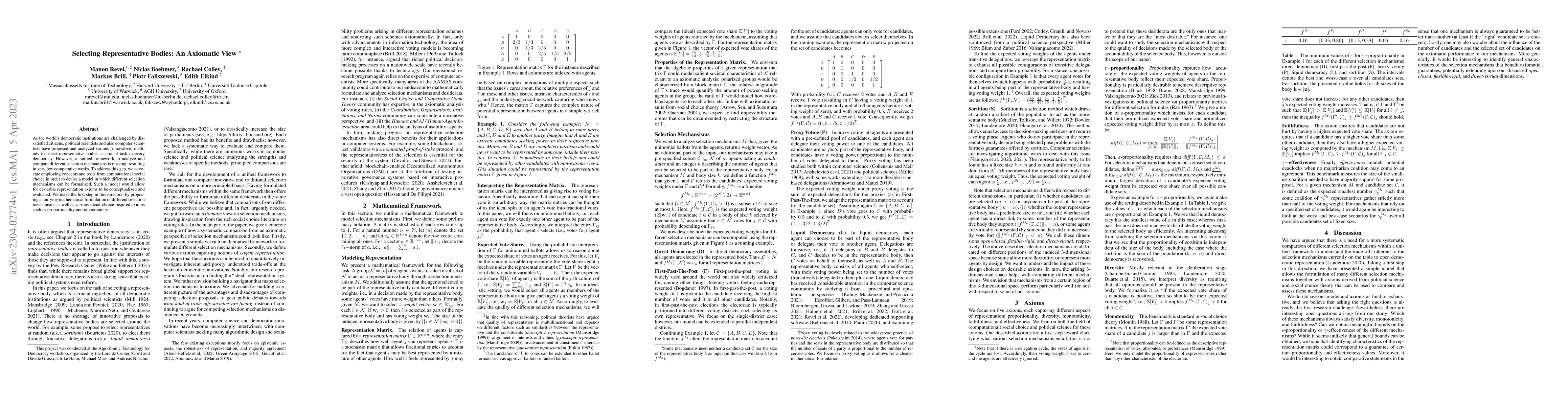Thumbnail for Selecting Representative Bodies: An Axiomatic View