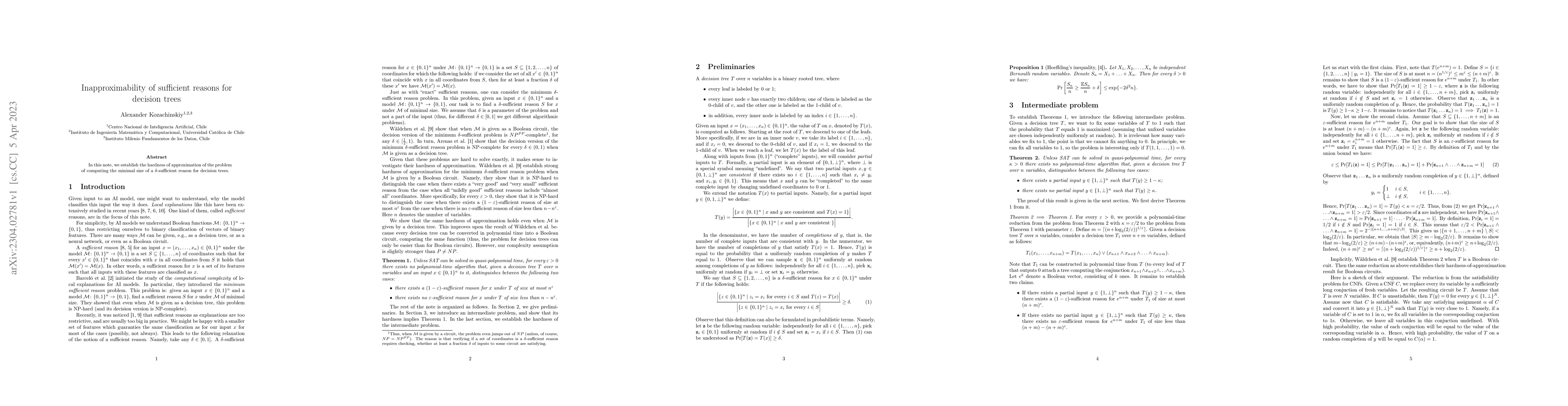Thumbnail for Inapproximability of sufficient reasons for decision trees