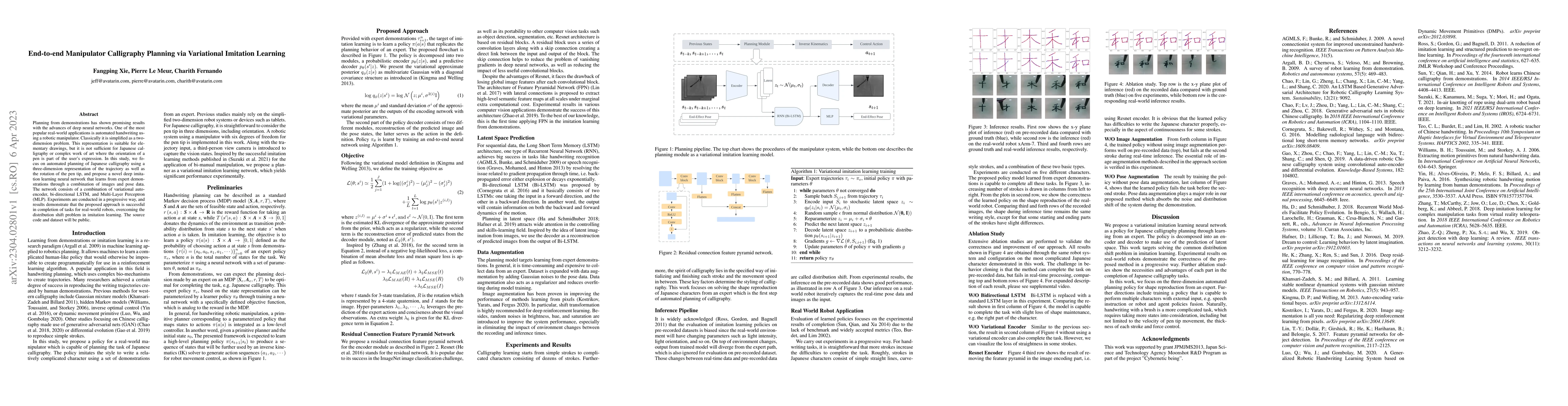 Thumbnail for End-to-end Manipulator Calligraphy Planning via Variational Imitation
  Learning