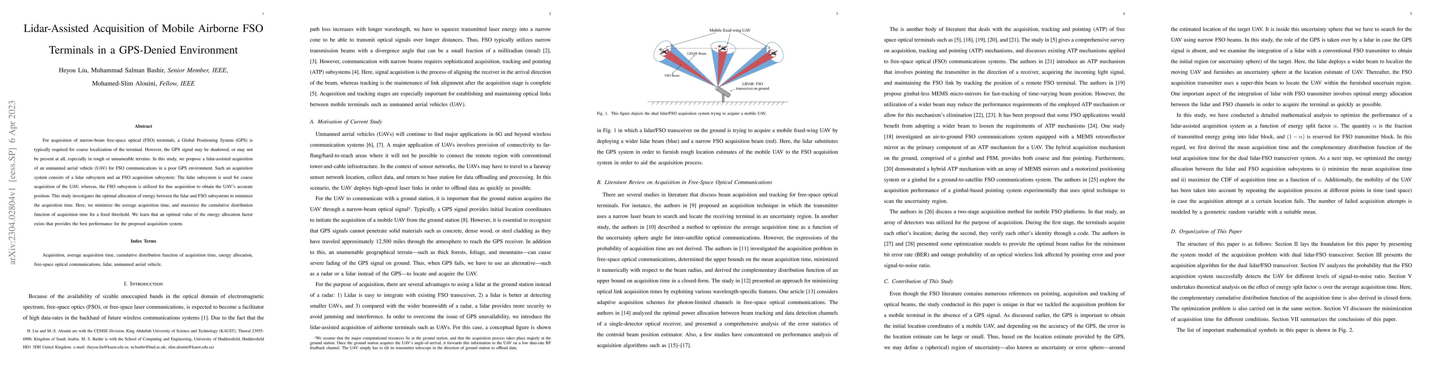 Thumbnail for Lidar-Assisted Acquisition of Mobile Airborne FSO Terminals in a
  GPS-Denied Environment