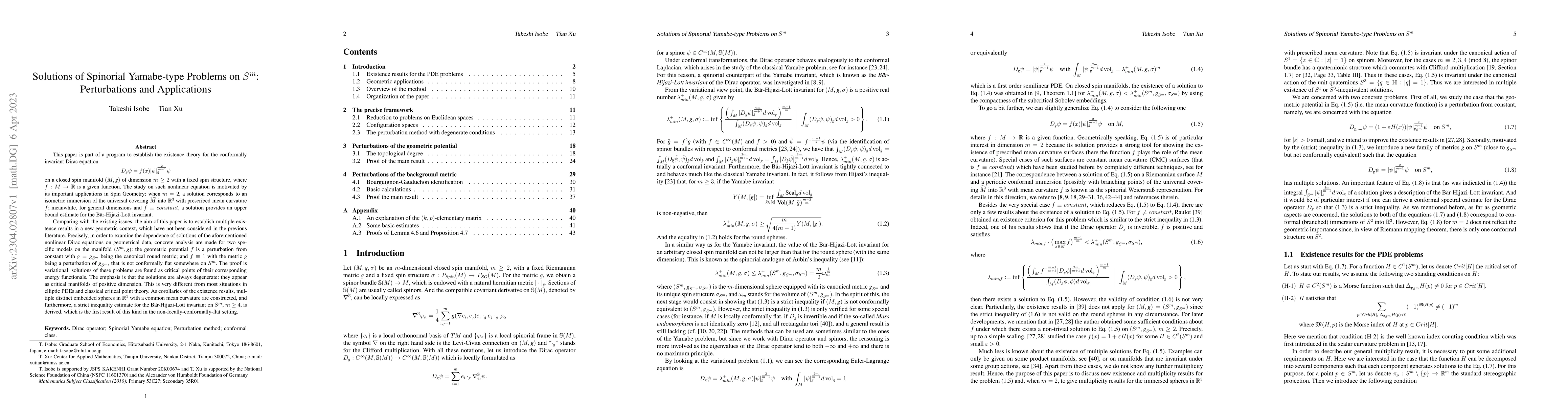 Thumbnail for Solutions of Spinorial Yamabe-type Problems on $S^m$: Perturbations and
  Applications