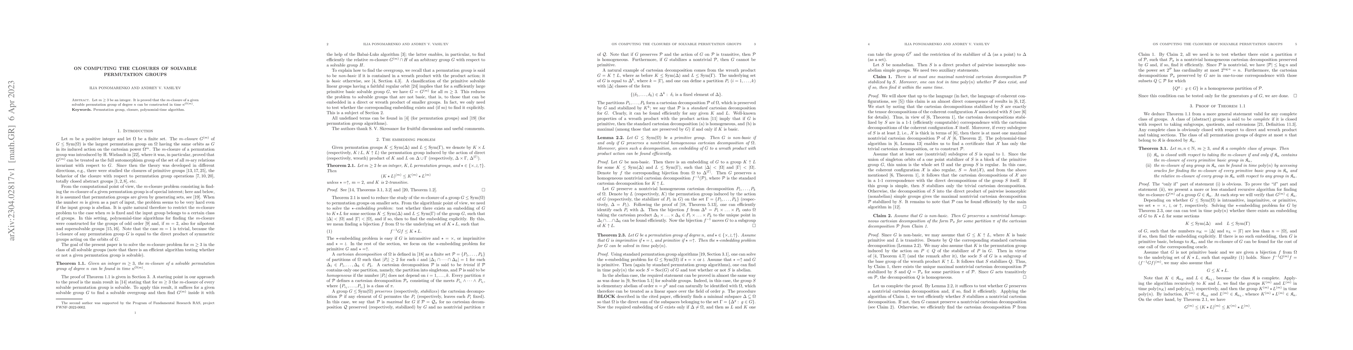 Thumbnail for On computing the closures of solvable permutation groups