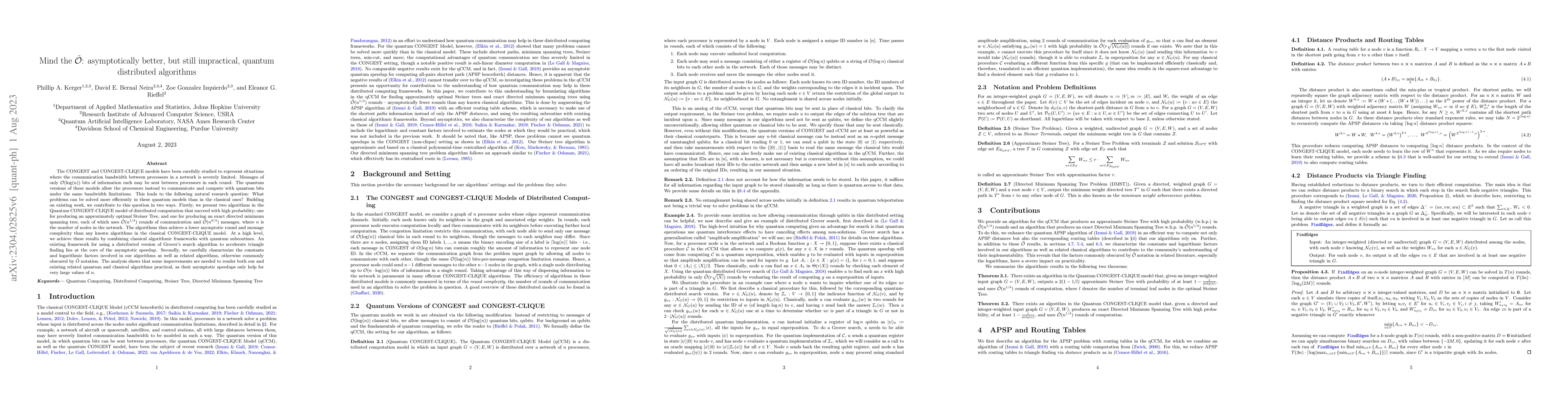 Thumbnail for Mind the $\tilde{\mathcal{O}}$: Asymptotically Better, but Still
  Impractical, Quantum Distributed Algorithms